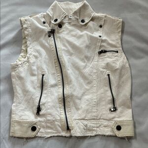 Jakett New York Off-White Sleeveless Vest with Zipper Accents Womens XS